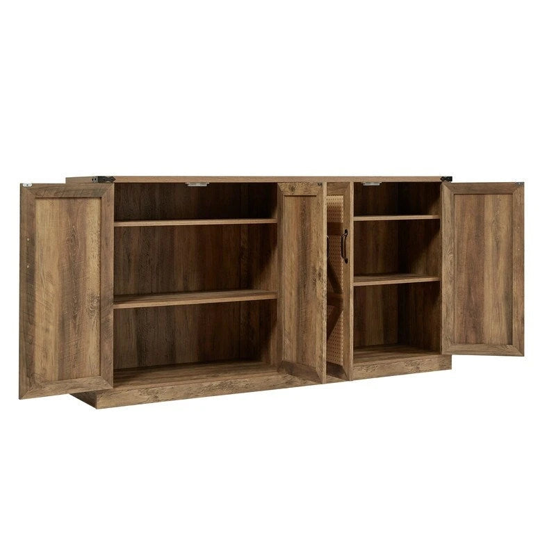 64.96W Rattan Sideboard with 4-Door Storage Cabinet - N/A