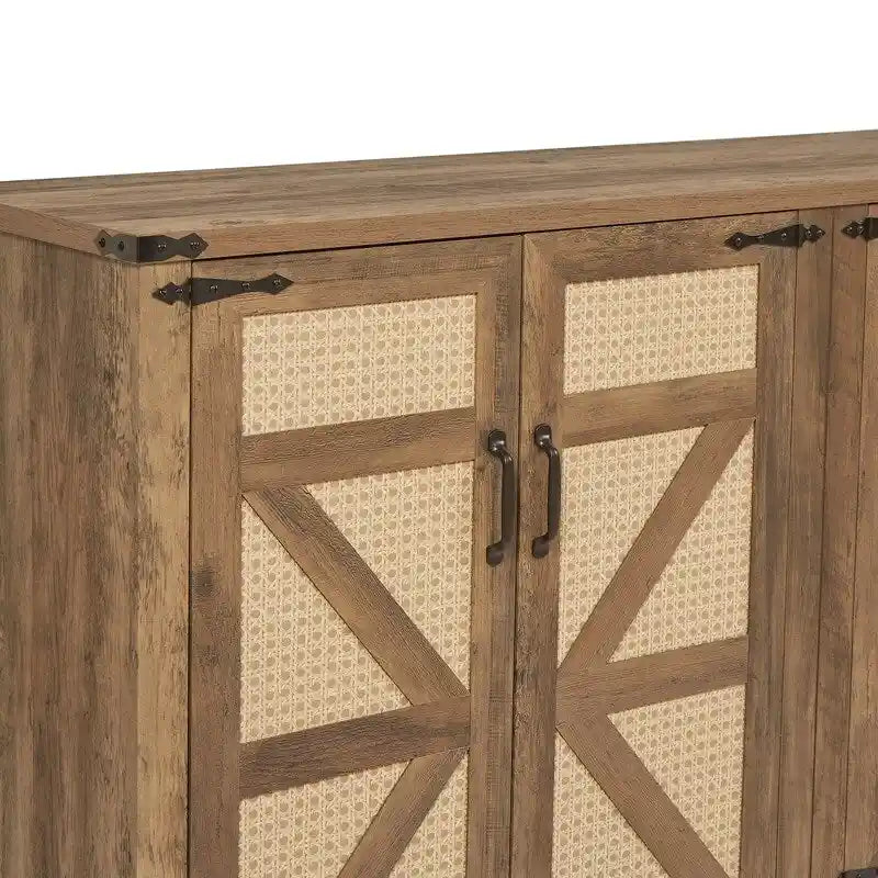 64.96W Rattan Sideboard with 4-Door Storage Cabinet - N/A
