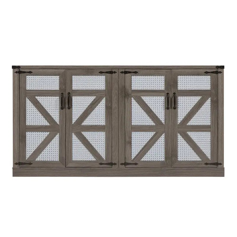 64.96W Rattan Sideboard with 4-Door Storage Cabinet - N/A