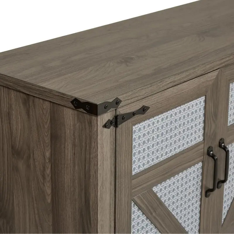 64.96W Rattan Sideboard with 4-Door Storage Cabinet - N/A