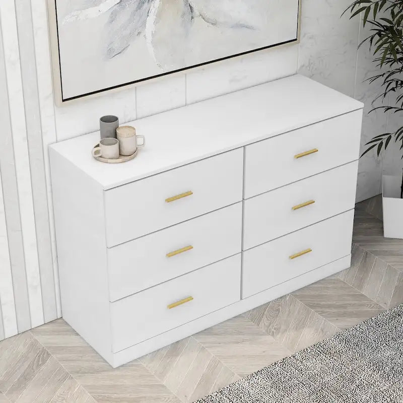 Modern White 6-Drawer Dresser for Bedroom - Ample Storage Wide Chest of Drawers, Sturdy & Safe