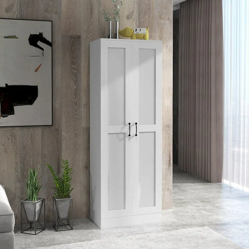 69 Tall Storage Cabinet with Movable Storage Shelves, Modern Style Pantry Cupboard Cabinet with Soft Close Doors, White