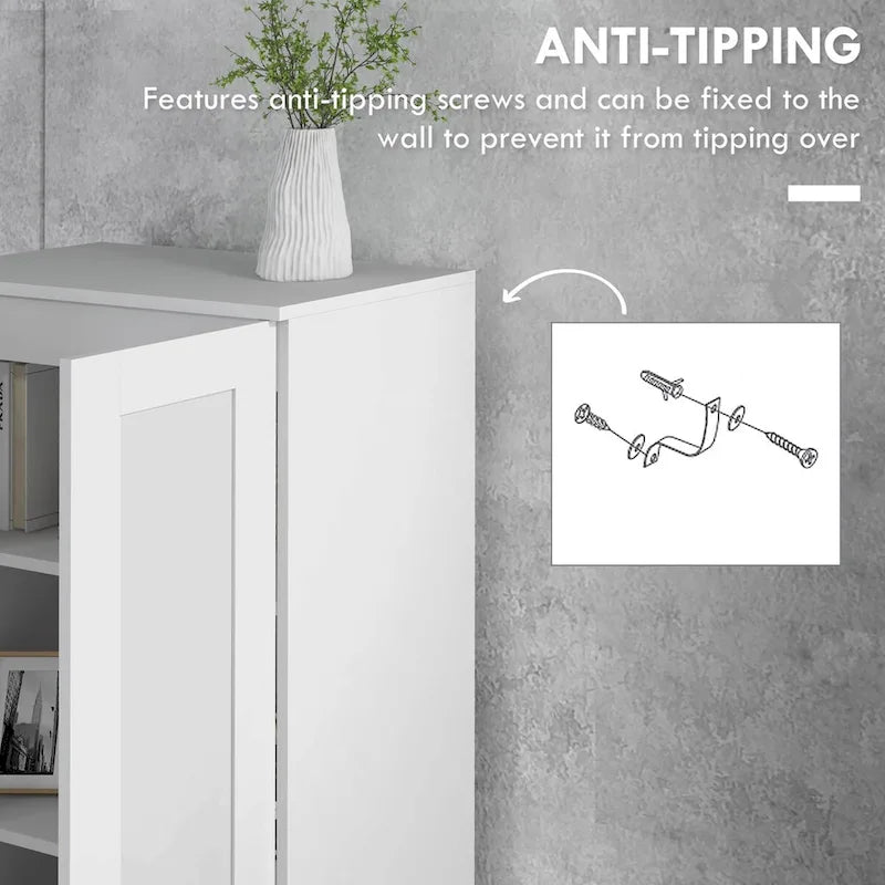 69 Tall Storage Cabinet with Movable Storage Shelves, Modern Style Pantry Cupboard Cabinet with Soft Close Doors, White