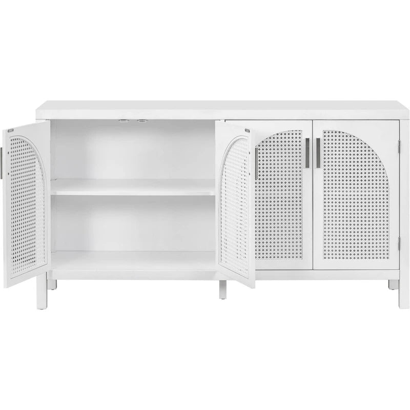 Large Storage Space Sideboard with Artificial Rattan Door and Metal Handles for Living Room and Entryway
