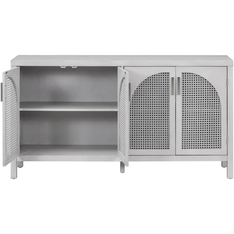 Large Storage Space Sideboard with Artificial Rattan Door and Metal Handles for Living Room and Entryway