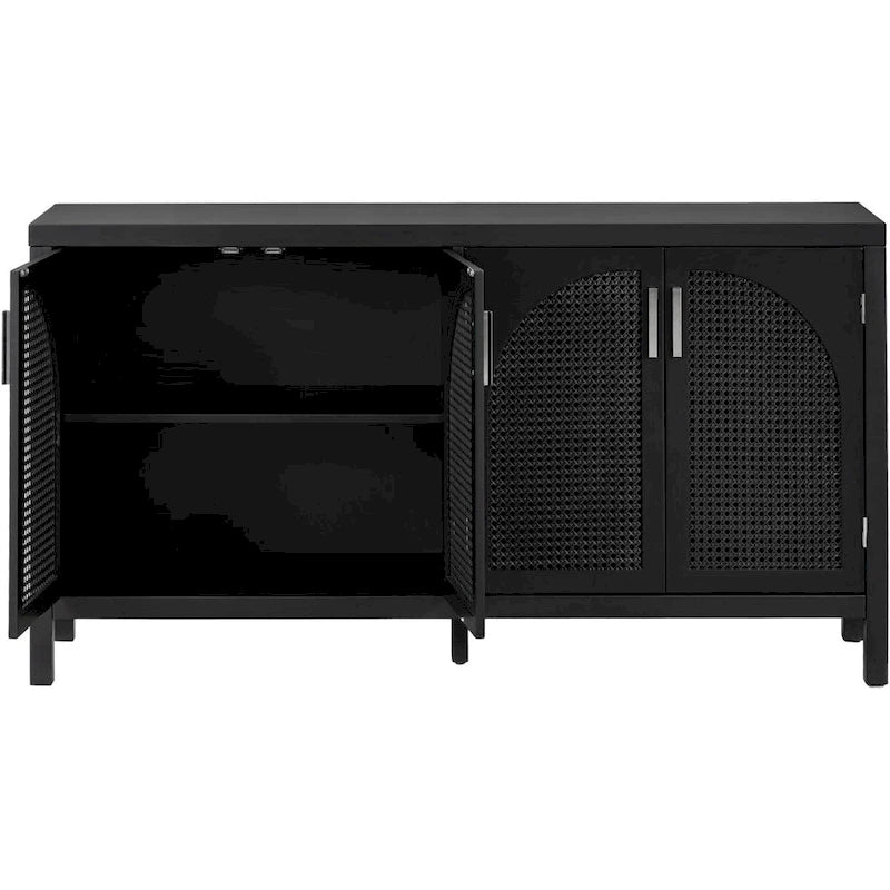 Large Storage Space Sideboard with Artificial Rattan Door and Metal Handles for Living Room and Entryway