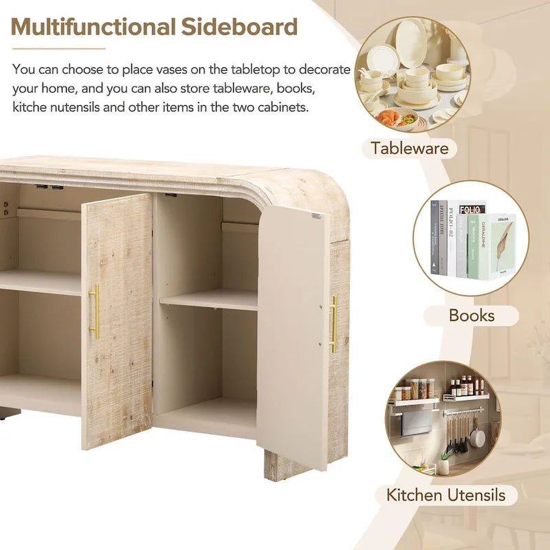 Retro Minimalist Curved Sideboard with Gold Handles