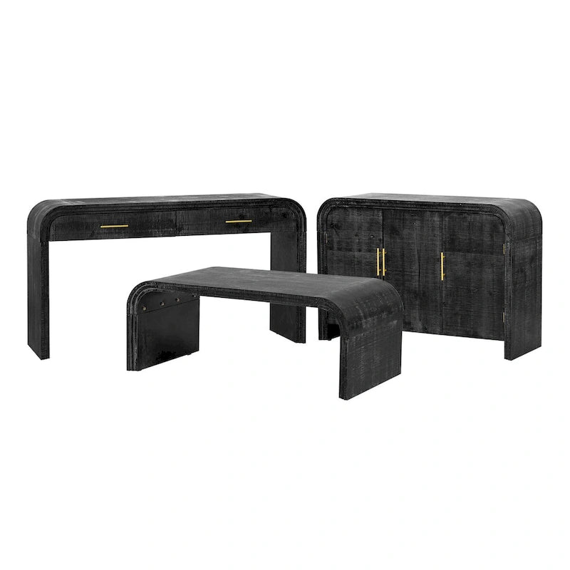 Retro Minimalist Curved Sideboard with Gold Handles