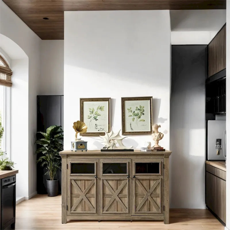 Wood Buffet Cabinet with 2 Doors and Metal Handle for Dining Room