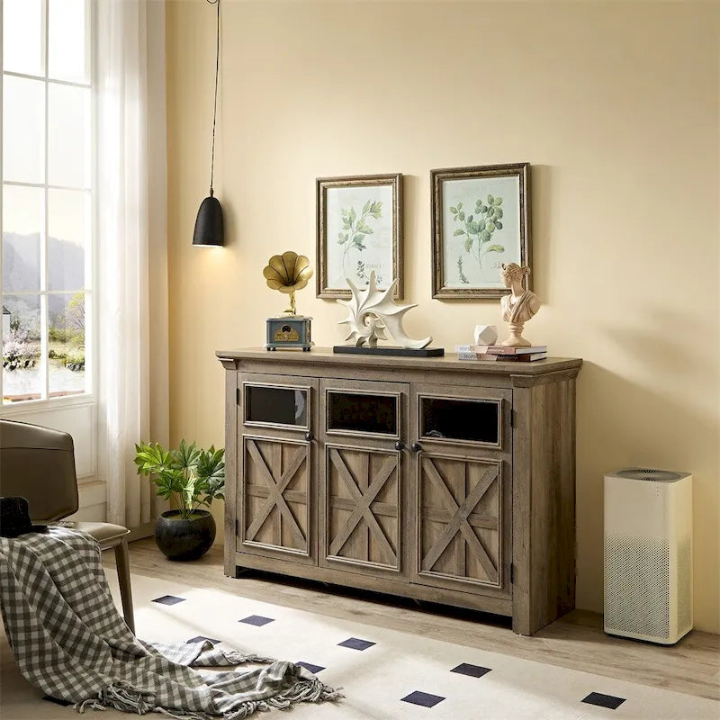 Wood Buffet Cabinet with 2 Doors and Metal Handle for Dining Room