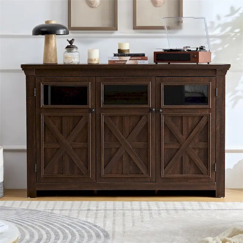 Wood Buffet Cabinet with 2 Doors and Metal Handle for Dining Room