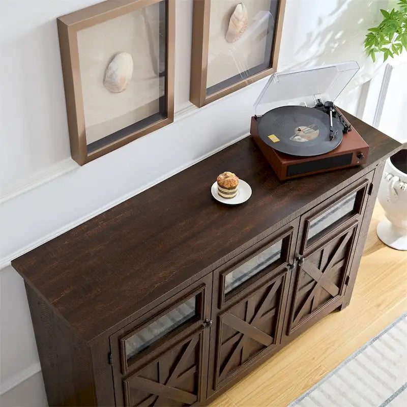Wood Buffet Cabinet with 2 Doors and Metal Handle for Dining Room