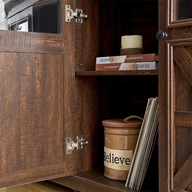 Wood Buffet Cabinet with 2 Doors and Metal Handle for Dining Room