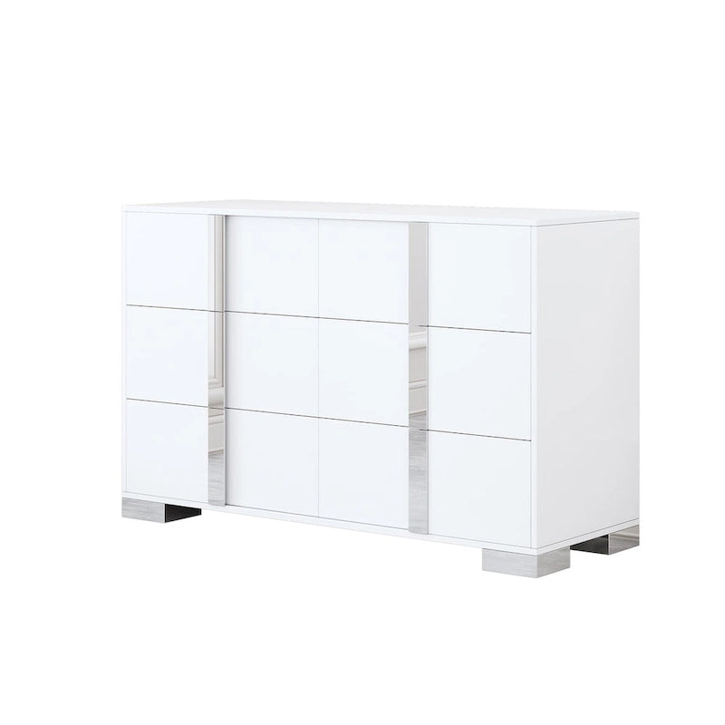 Elegant Modern Dresser with Metal Handle,Mirrored Storage Cabinet with 6 Drawers for Bedroom,Living Room