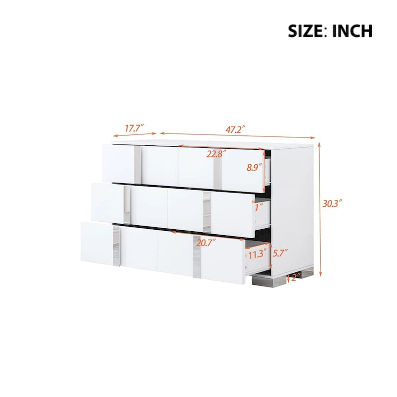 Elegant Modern Dresser with Metal Handle,Mirrored Storage Cabinet with 6 Drawers for Bedroom,Living Room