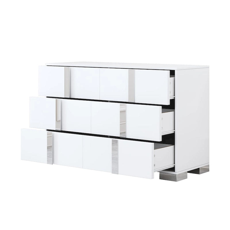 Elegant Modern Dresser with Metal Handle,Mirrored Storage Cabinet with 6 Drawers for Bedroom,Living Room