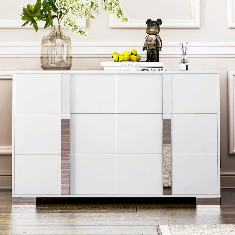 Elegant Modern Dresser with Metal Handle,Mirrored Storage Cabinet with 6 Drawers for Bedroom,Living Room