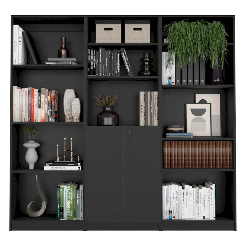 Kenyon 74 Wide 5-Shelf and Cabinet Bookcase Set of 3