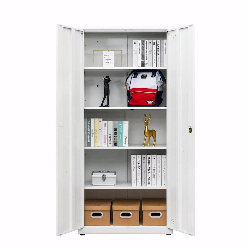 High Storage Cabinet with 2 Doors and 4 Partitions for 5 Separate Storage Spaces