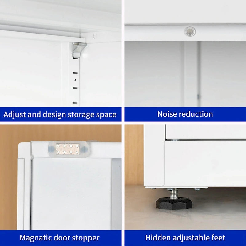 High Storage Cabinet with 2 Doors and 4 Partitions for 5 Separate Storage Spaces