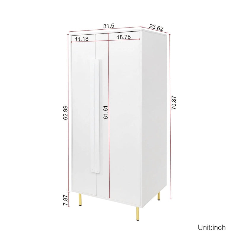Modern White Armoire with 2 Doors for Bedroom