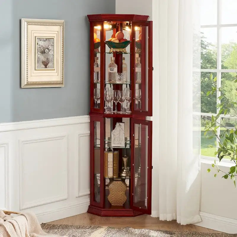 Glass Display Shelf Shelving Bar cabinet with Tempered Glass Door
