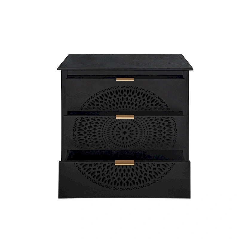 3 Drawer Cabinet with Hollow-Carved