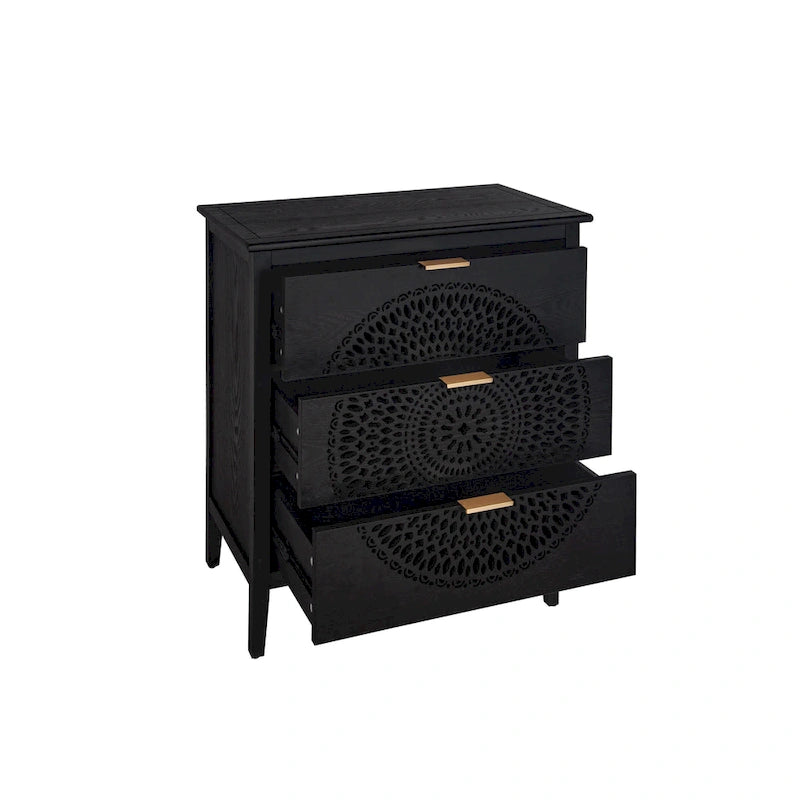 3 Drawer Cabinet with Hollow-Carved