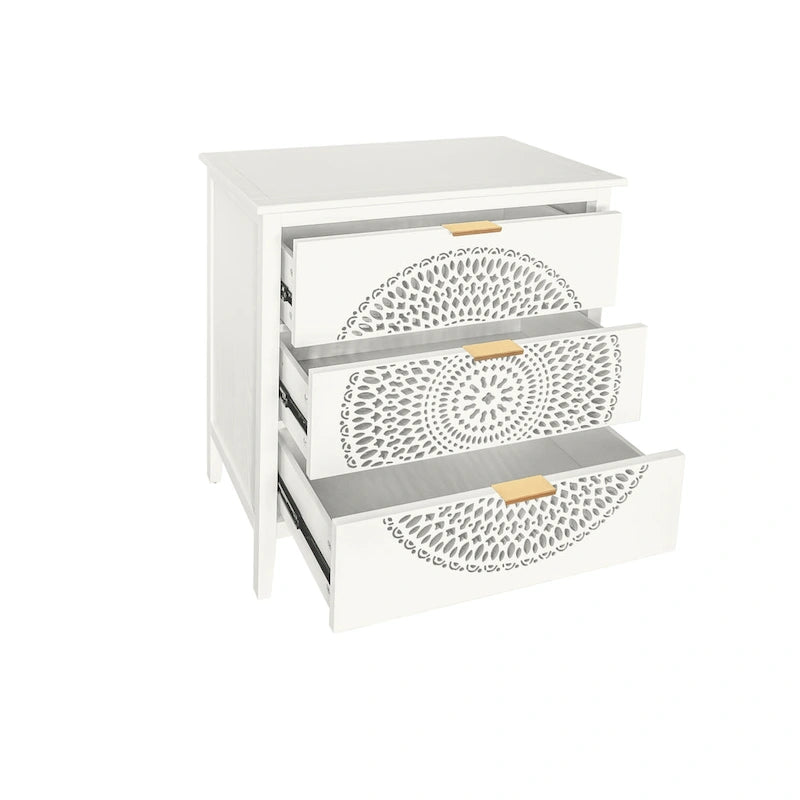 3 Drawer Cabinet with Hollow-Carved