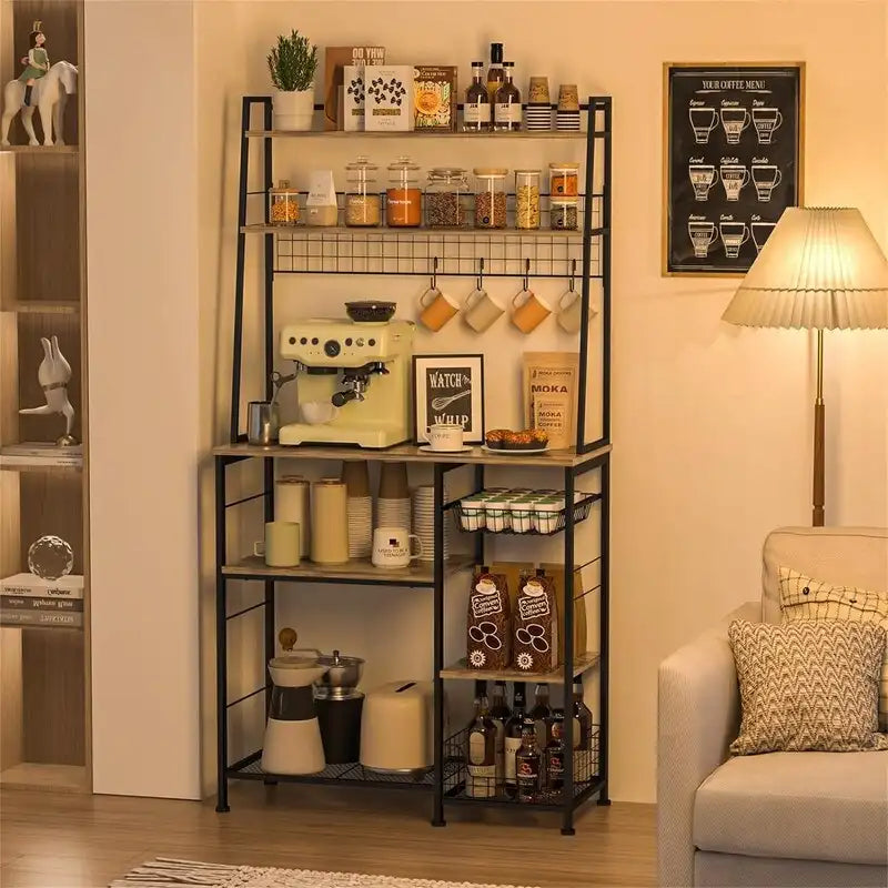 Coffee Bar Cabinet Large Farmhouse Coffee Station - 35.8D x 15.5W x 69.2H