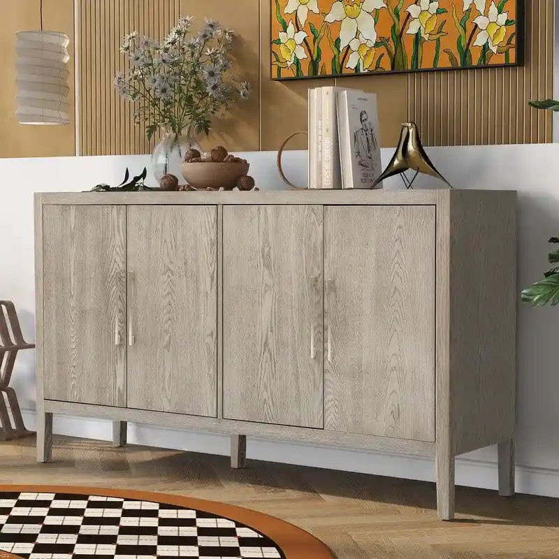 Vintage Wooden Sideboard with 4 Metal Handles