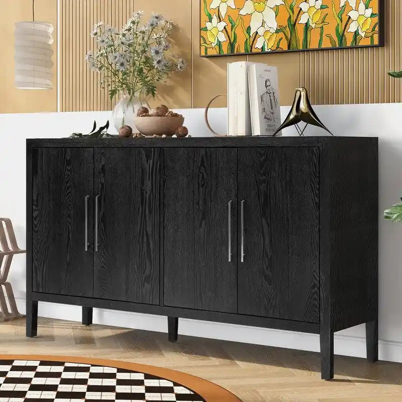 Vintage Wooden Sideboard with 4 Metal Handles