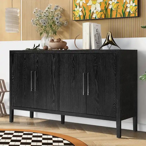 Vintage Wooden Sideboard with 4 Metal Handles