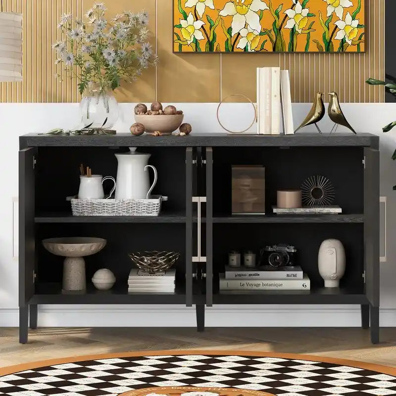 Vintage Wooden Sideboard with 4 Metal Handles