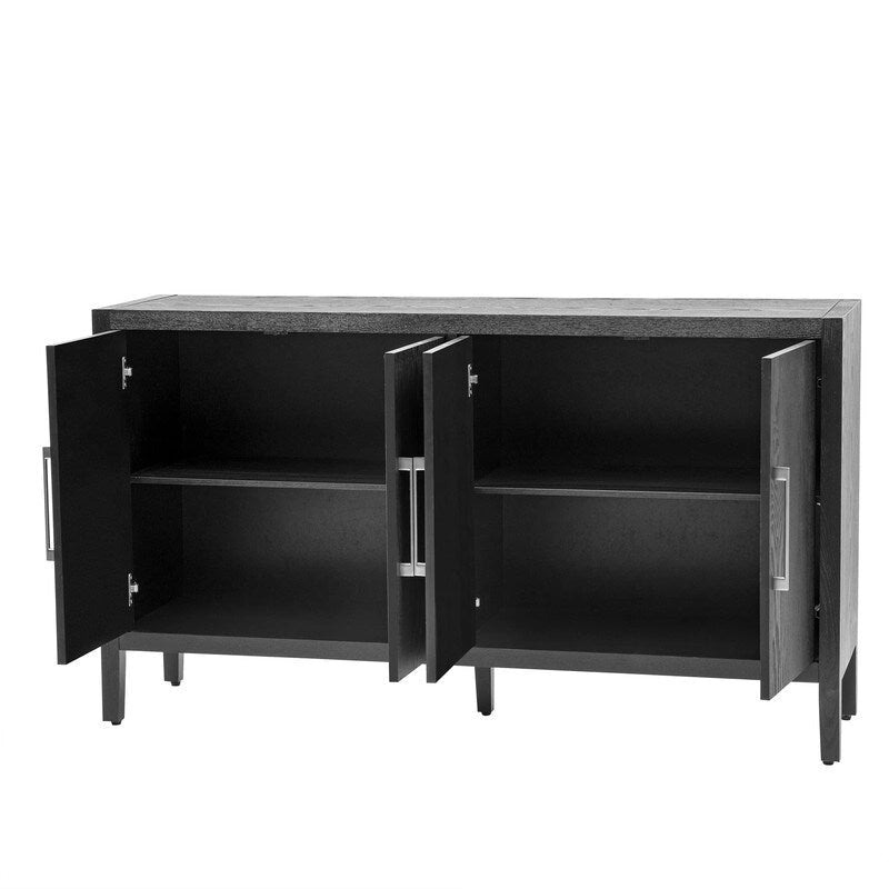 Vintage Wooden Sideboard with 4 Metal Handles