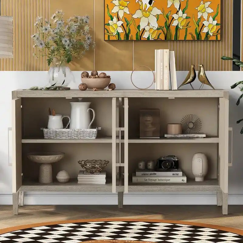 Vintage Wooden Sideboard with 4 Metal Handles