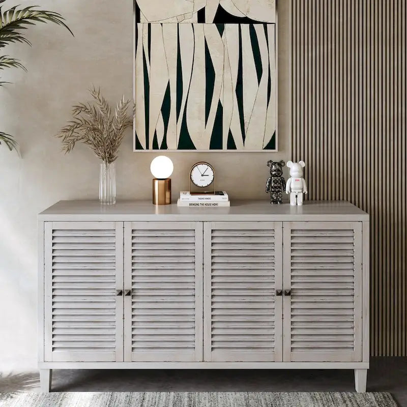 Accent Cabinet 4 Shutter Door Wooden Cabinet Sideboard Buffet Server Cabinet Storage Cabinet, for Living Room, Entryway, Hallway