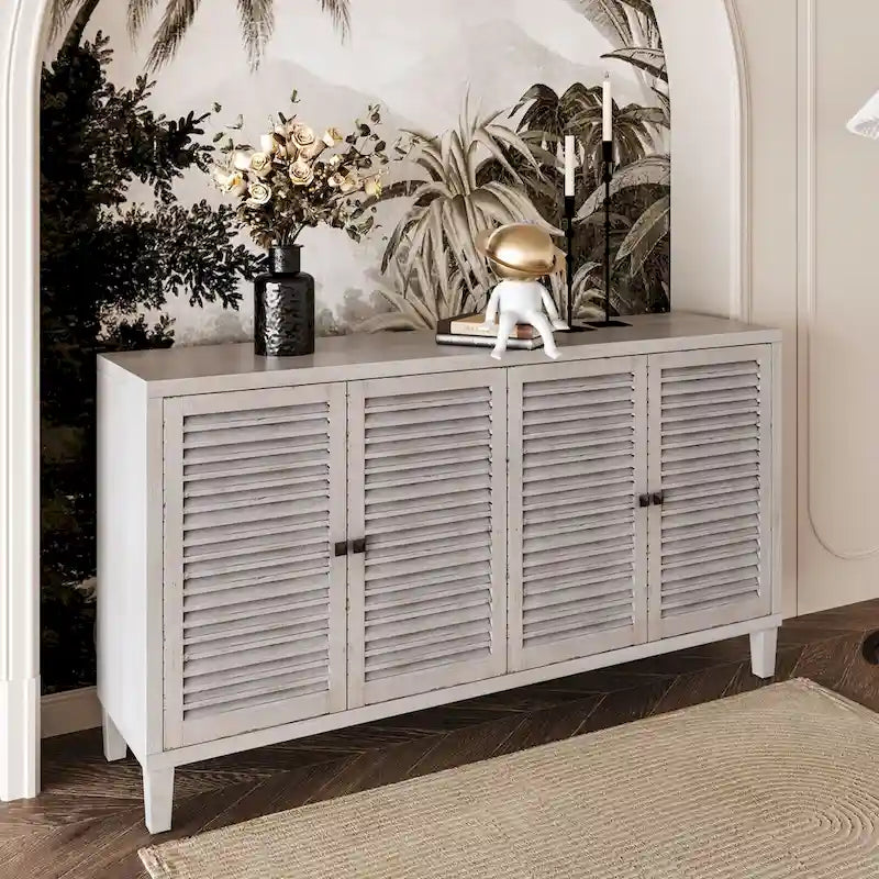 Accent Cabinet 4 Shutter Door Wooden Cabinet Sideboard Buffet Server Cabinet Storage Cabinet, for Living Room, Entryway, Hallway