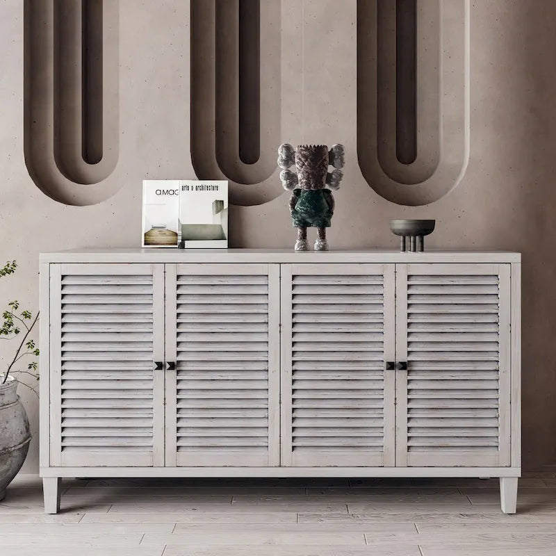 Accent Cabinet 4 Shutter Door Wooden Cabinet Sideboard Buffet Server Cabinet Storage Cabinet, for Living Room, Entryway, Hallway