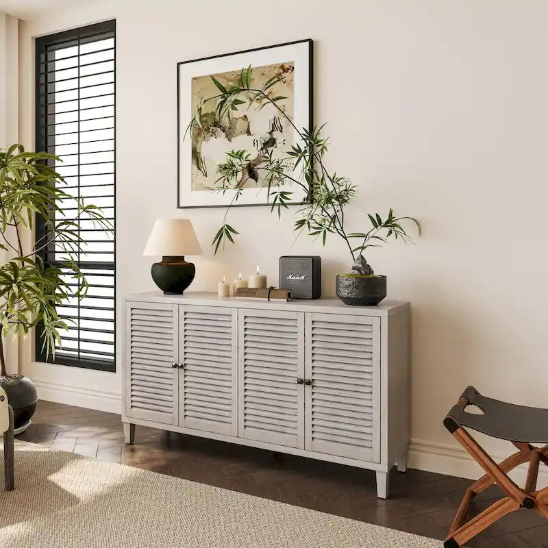 Accent Cabinet 4 Shutter Door Wooden Cabinet Sideboard Buffet Server Cabinet Storage Cabinet, for Living Room, Entryway, Hallway