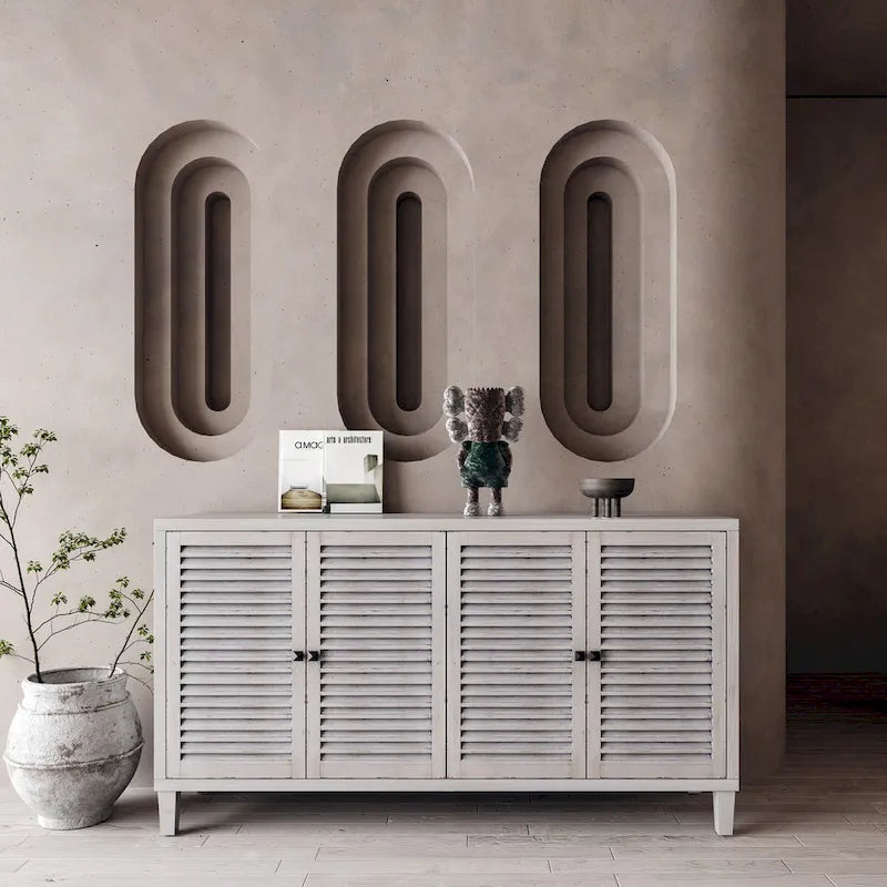 Accent Cabinet 4 Shutter Door Wooden Cabinet Sideboard Buffet Server Cabinet Storage Cabinet, for Living Room, Entryway, Hallway