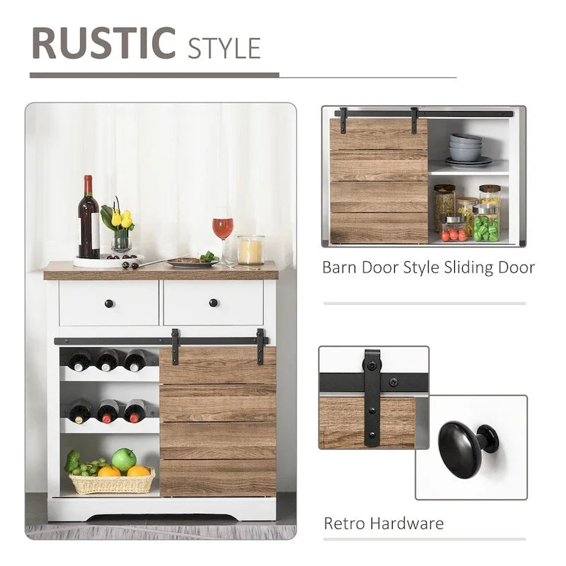 Farmhouse Coffee Bar Cabinet,Barn Door Wine Cabinet,Sideboard Buffet
