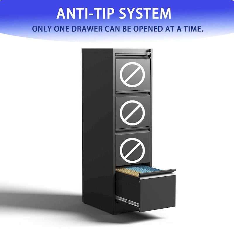 4 Drawer Metal Vertical File Cabinet with Lock Office Home Steel Vertical File Cabinet for A4 Legal/Letter Size