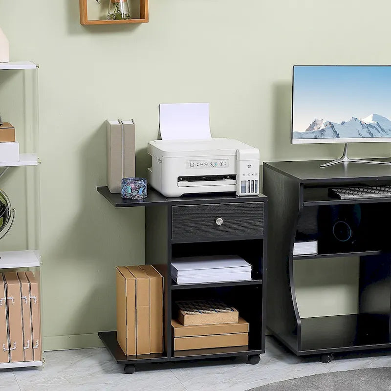 Rolling Printer Table Desk with Wheels and Adjustable Shelf