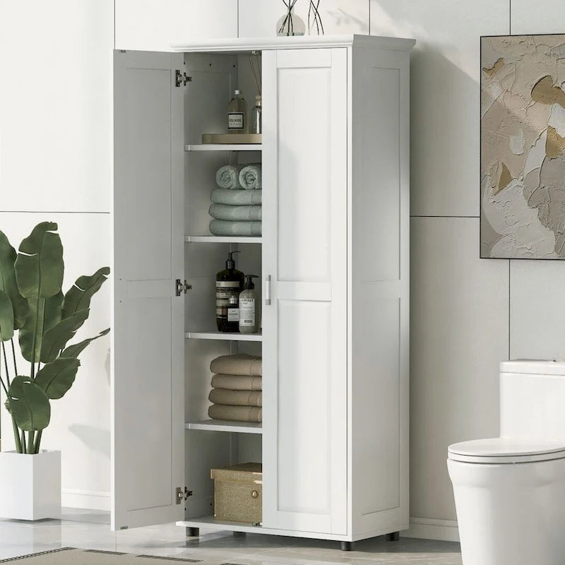 Storage Cabinet with Two Doors for Bathroom Office Adjustable Shelf MDF Board