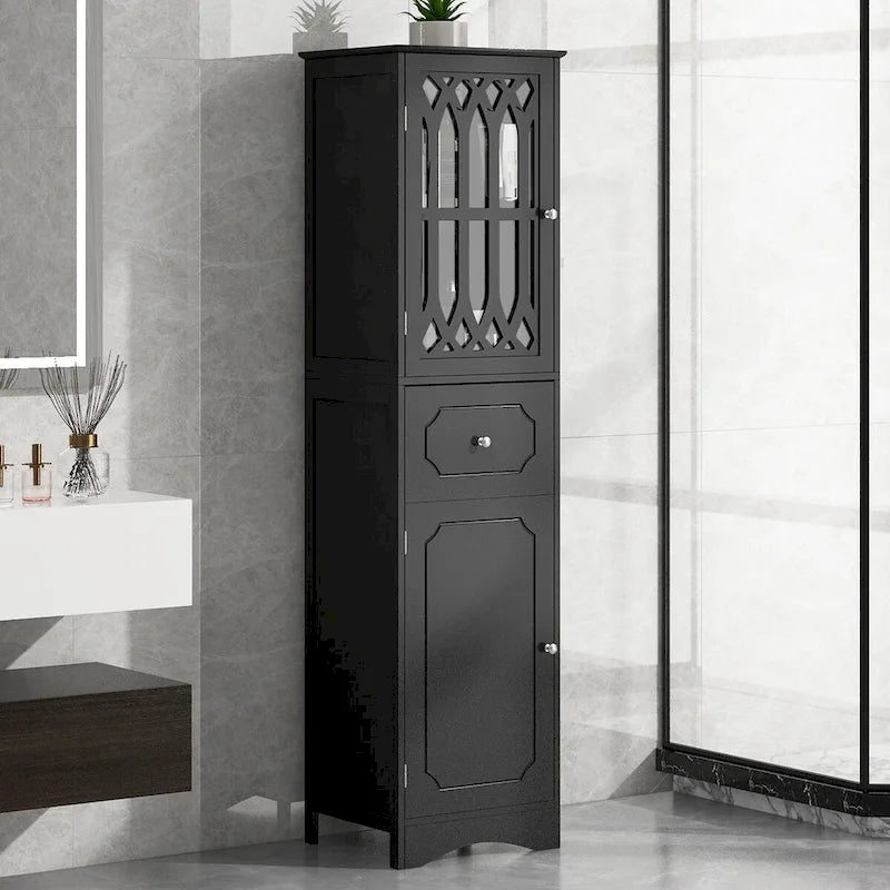 Tall Bathroom Cabinet, Freestanding Storage Cabinet with Drawer and Doors, Acrylic Door, Adjustable Shelf