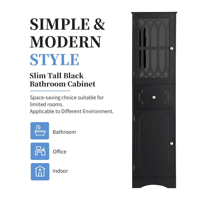 Tall Bathroom Cabinet, Freestanding Storage Cabinet with Drawer and Doors, Acrylic Door, Adjustable Shelf