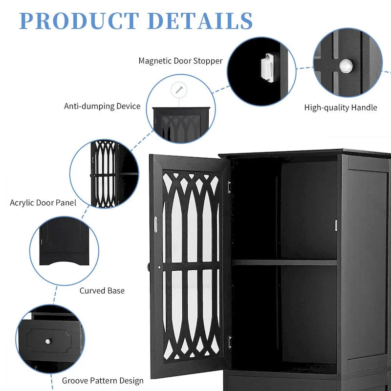 Tall Bathroom Cabinet, Freestanding Storage Cabinet with Drawer and Doors, Acrylic Door, Adjustable Shelf