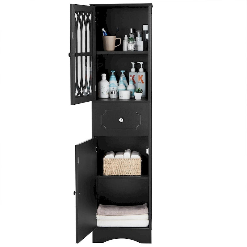 Tall Bathroom Cabinet, Freestanding Storage Cabinet with Drawer and Doors, Acrylic Door, Adjustable Shelf