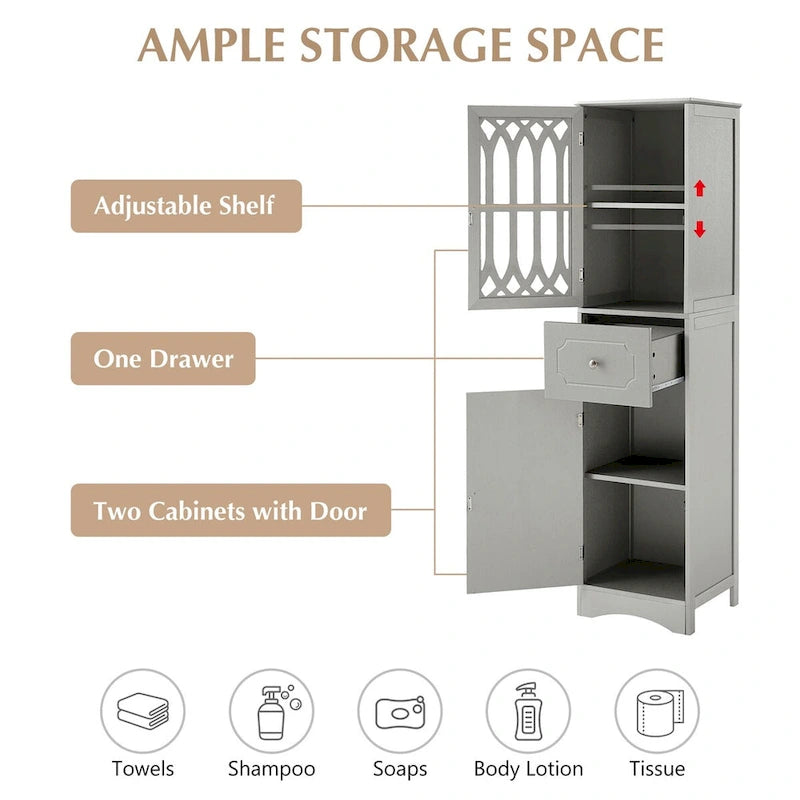 Tall Bathroom Cabinet, Freestanding Storage Cabinet with Drawer and Doors, Acrylic Door, Adjustable Shelf
